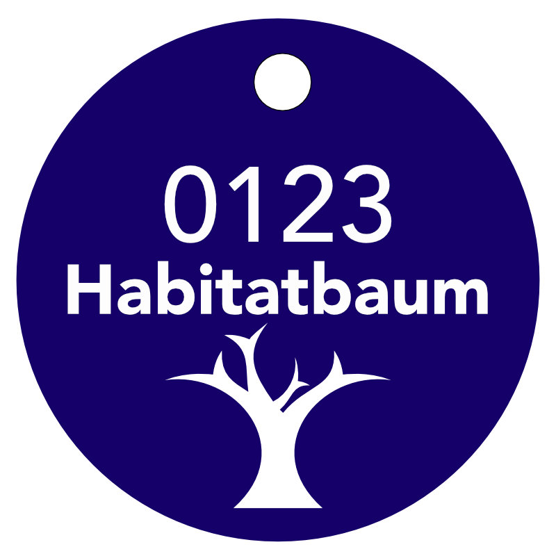 Habitatbaum Logo Plaketten, ø 40 mm, Stärke 1 mm, Aluminium eloxiert, Laserbeschriftung