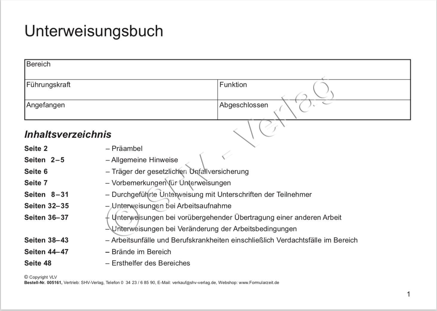 Unterweisungsbuch für die Unfallschutzbelehrung Arbeitsschutz 8