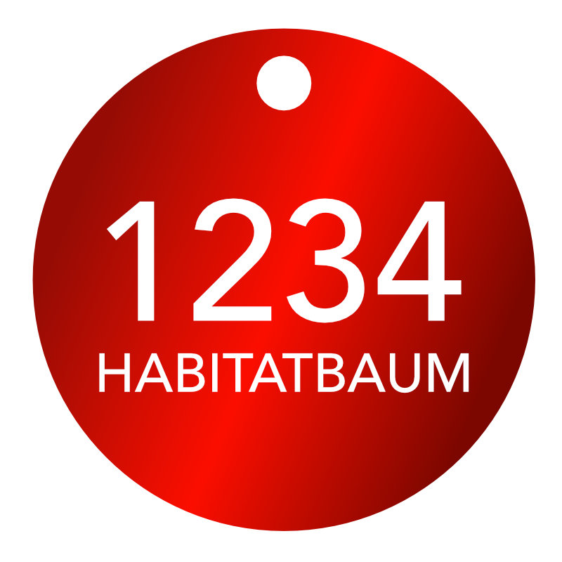 Habitatbaum Baumplaketten, ø 35 mm, Stärke 1 mm, Aluminium eloxiert, 2-zeilige Laserbeschriftung