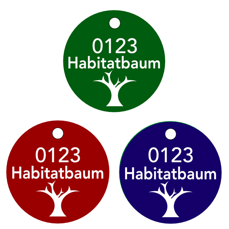 Habitatbaum Logo Baumnummer, ø 50 mm, Stärke 1 mm, Aluminium eloxiert, Laserbeschriftung
