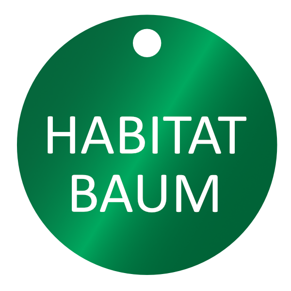 Habitatbaum Plakette, Baummarke, Baumschild, ø 50 mm, Stärke 1 mm, Aluminium rot eloxiert, Laserbeschriftung Habitatbaum Plakette, Baummarke, Baumschild, ø 50 mm, Stärke 1 mm, Aluminium rot eloxiert, Laserbeschriftung